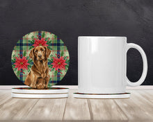 Load image into Gallery viewer, Liver Flat-Coated Retriever Christmas PoinsettIas Large Sandstone Coasters Pack of 4