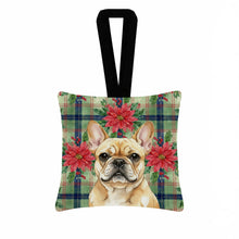 Load image into Gallery viewer, Fawn French Bulldog Christmas PoinsettIas Hanging Square Fabric Ornament 3.5 x 3.5