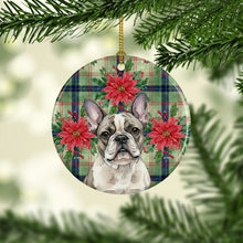Load image into Gallery viewer, Pied French Bulldog Christmas PoinsettIas Ceramic Ornament