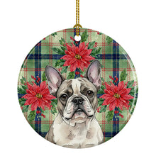 Load image into Gallery viewer, Pied French Bulldog Christmas PoinsettIas Ceramic Ornament