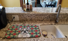 Load image into Gallery viewer, Pied French Bulldog Christmas PoinsettIas Dish Drying Mat