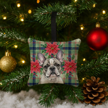 Load image into Gallery viewer, Pied French Bulldog Christmas PoinsettIas Hanging Square Fabric Ornament 3.5 x 3.5