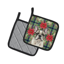 Load image into Gallery viewer, Pied French Bulldog Christmas PoinsettIas Pair of Pot Holders