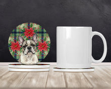 Load image into Gallery viewer, Pied French Bulldog Christmas PoinsettIas Large Sandstone Coasters Pack of 4