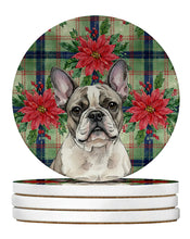 Load image into Gallery viewer, Pied French Bulldog Christmas PoinsettIas Large Sandstone Coasters Pack of 4