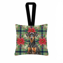 Load image into Gallery viewer, German Pinscher Christmas PoinsettIas Hanging Square Fabric Ornament 3.5 x 3.5