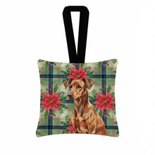 Load image into Gallery viewer, Red German Pinscher Christmas PoinsettIas Hanging Square Fabric Ornament 3.5 x 3.5