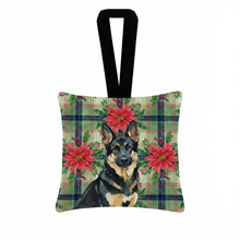 Load image into Gallery viewer, Black and Tan German Shepherd Christmas PoinsettIas Hanging Square Fabric Ornament 3.5 x 3.5