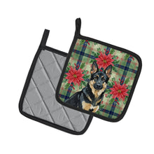 Load image into Gallery viewer, Black and Tan German Shepherd Christmas PoinsettIas Pair of Pot Holders