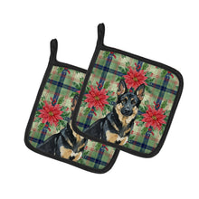 Load image into Gallery viewer, Black and Tan German Shepherd Christmas PoinsettIas Pair of Pot Holders