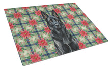 Load image into Gallery viewer, Black German Shepherd Christmas PoinsettIas Glass Cutting Board