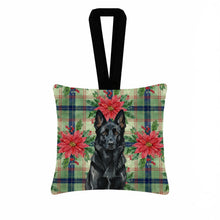 Load image into Gallery viewer, Black German Shepherd Christmas PoinsettIas Hanging Square Fabric Ornament 3.5 x 3.5