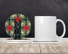 Load image into Gallery viewer, Black German Shepherd Christmas PoinsettIas Large Sandstone Coasters Pack of 4