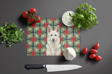 Load image into Gallery viewer, White German Shepherd Christmas PoinsettIas Glass Cutting Board