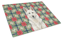 Load image into Gallery viewer, White German Shepherd Christmas PoinsettIas Glass Cutting Board