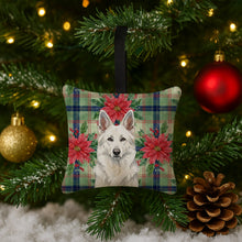 Load image into Gallery viewer, White German Shepherd Christmas PoinsettIas Hanging Square Fabric Ornament 3.5 x 3.5