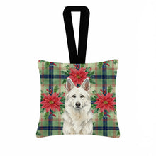 Load image into Gallery viewer, White German Shepherd Christmas PoinsettIas Hanging Square Fabric Ornament 3.5 x 3.5