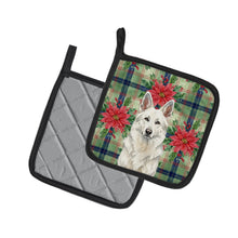 Load image into Gallery viewer, White German Shepherd Christmas PoinsettIas Pair of Pot Holders