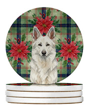 Load image into Gallery viewer, White German Shepherd Christmas PoinsettIas Large Sandstone Coasters Pack of 4