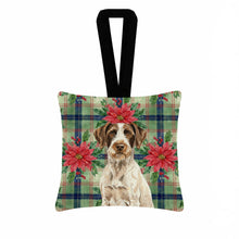 Load image into Gallery viewer, Liver and White German Wirehaired Pointer Christmas PoinsettIas Hanging Square Fabric Ornament 3.5 x 3.5