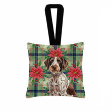 Load image into Gallery viewer, Roan German Wirehaired Pointer Christmas PoinsettIas Hanging Square Fabric Ornament 3.5 x 3.5