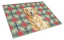 Load image into Gallery viewer, Golden Retriever Christmas PoinsettIas Glass Cutting Board