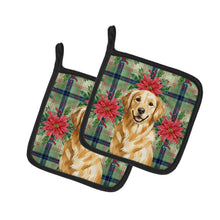 Load image into Gallery viewer, Golden Retriever Christmas PoinsettIas Pair of Pot Holders
