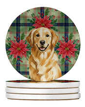 Load image into Gallery viewer, Golden Retriever Christmas PoinsettIas Large Sandstone Coasters Pack of 4