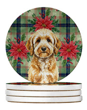 Load image into Gallery viewer, Goldendoodle Christmas PoinsettIas Large Sandstone Coasters Pack of 4