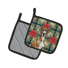 Load image into Gallery viewer, Brindle Great Dane Christmas PoinsettIas Pair of Pot Holders