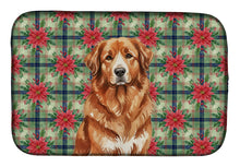 Load image into Gallery viewer, Reddish Brown Great Pyrenees Christmas PoinsettIas Dish Drying Mat