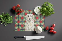 Load image into Gallery viewer, White Great Pyrenees Christmas PoinsettIas Glass Cutting Board