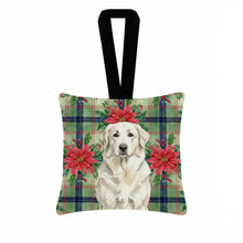 Load image into Gallery viewer, White Great Pyrenees Christmas PoinsettIas Hanging Square Fabric Ornament 3.5 x 3.5