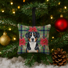 Load image into Gallery viewer, Greater Swiss Mountain Dog Christmas PoinsettIas Hanging Square Fabric Ornament 3.5 x 3.5
