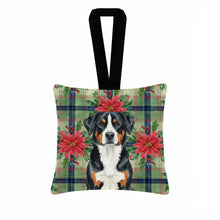 Load image into Gallery viewer, Greater Swiss Mountain Dog Christmas PoinsettIas Hanging Square Fabric Ornament 3.5 x 3.5