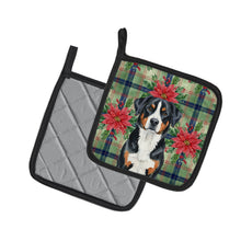 Load image into Gallery viewer, Greater Swiss Mountain Dog Christmas PoinsettIas Pair of Pot Holders