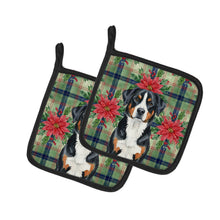Load image into Gallery viewer, Greater Swiss Mountain Dog Christmas PoinsettIas Pair of Pot Holders