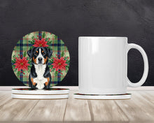 Load image into Gallery viewer, Greater Swiss Mountain Dog Christmas PoinsettIas Large Sandstone Coasters Pack of 4