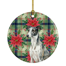 Load image into Gallery viewer, Black and White Greyhound Christmas PoinsettIas Ceramic Ornament