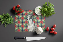 Load image into Gallery viewer, Black and White Greyhound Christmas PoinsettIas Glass Cutting Board