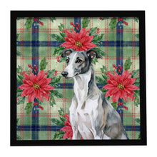 Load image into Gallery viewer, Black and White Greyhound Christmas PoinsettIas Framed Metal Print