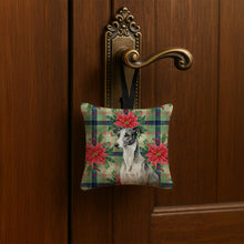 Load image into Gallery viewer, Black and White Greyhound Christmas PoinsettIas Hanging Square Fabric Ornament 3.5 x 3.5