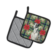 Load image into Gallery viewer, Black and White Greyhound Christmas PoinsettIas Pair of Pot Holders