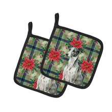 Load image into Gallery viewer, Black and White Greyhound Christmas PoinsettIas Pair of Pot Holders