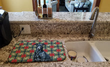 Load image into Gallery viewer, Black Greyhound Christmas PoinsettIas Dish Drying Mat