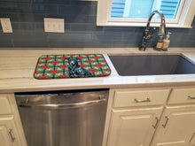 Load image into Gallery viewer, Black Greyhound Christmas PoinsettIas Dish Drying Mat