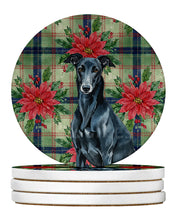 Load image into Gallery viewer, Black Greyhound Christmas PoinsettIas Large Sandstone Coasters Pack of 4
