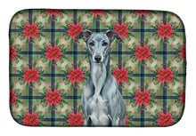 Load image into Gallery viewer, Blue Brindle Greyhound Christmas PoinsettIas Dish Drying Mat
