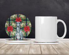 Load image into Gallery viewer, Blue Brindle Greyhound Christmas PoinsettIas Large Sandstone Coasters Pack of 4