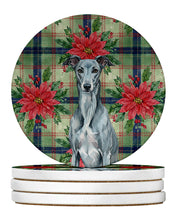 Load image into Gallery viewer, Blue Brindle Greyhound Christmas PoinsettIas Large Sandstone Coasters Pack of 4